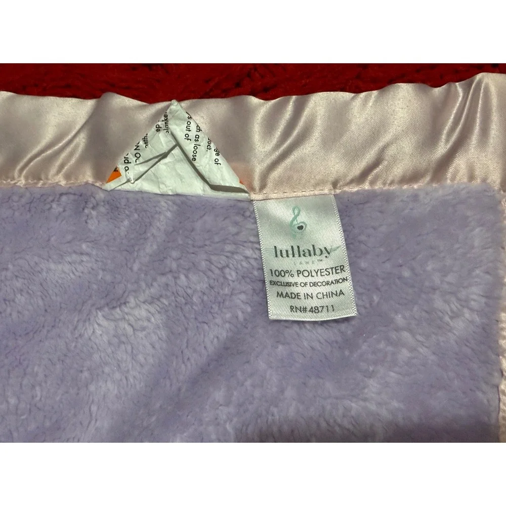 Lullaby Lane Purple Butterfly Baby Blanket Pink Satin Ruffle Trim Plush Fleece